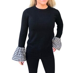 🆕 English Factory Sweater Womens M Black Knit Pullover Crew Neck Bell Sleeve